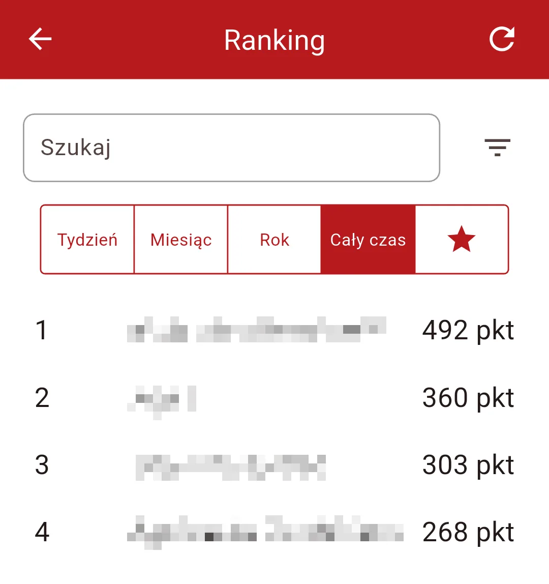 App screenshot showing the hunters ranking